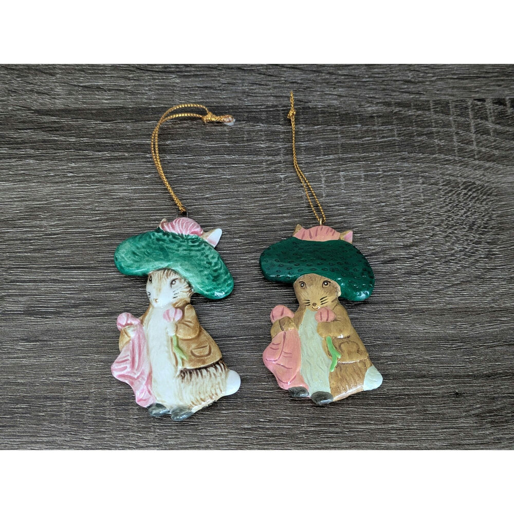 Lot of 2 Vintage Schmid Beatrix Potter Ceramic Ornament Benjamin Bunny 1982/1988